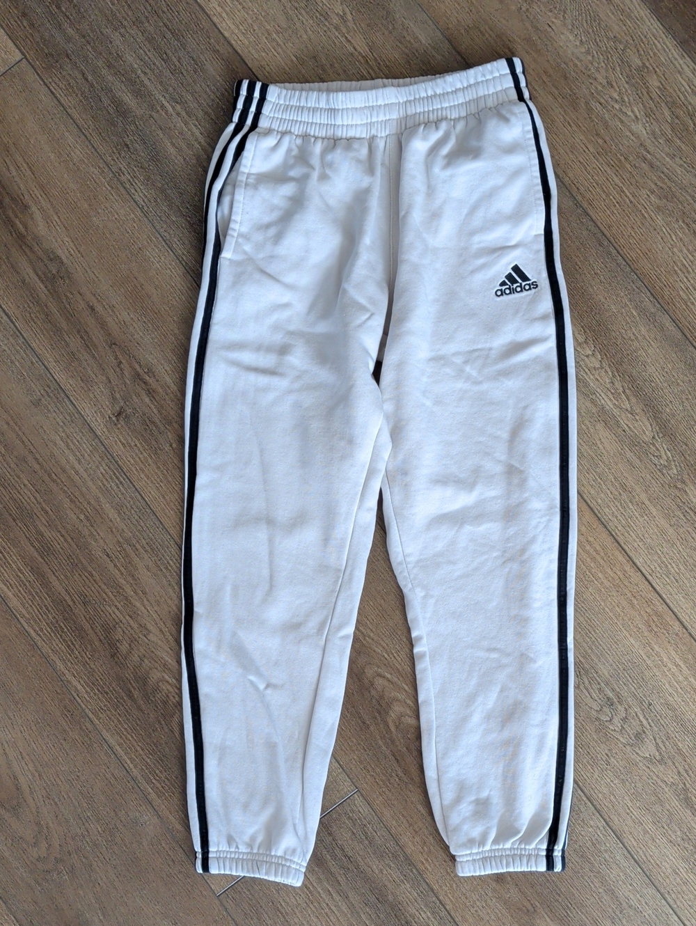 adidas Cream Joggers with Black Side Stripes - Kids